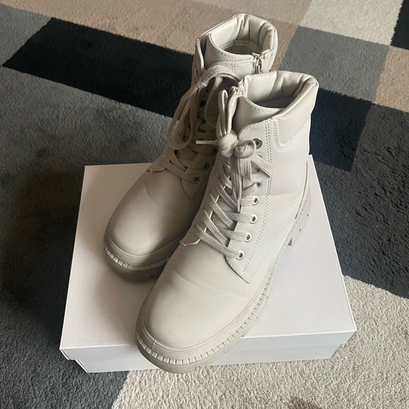 Creame Combat Boots from Just Fab; Only worn twice. - Picture 2 of 5